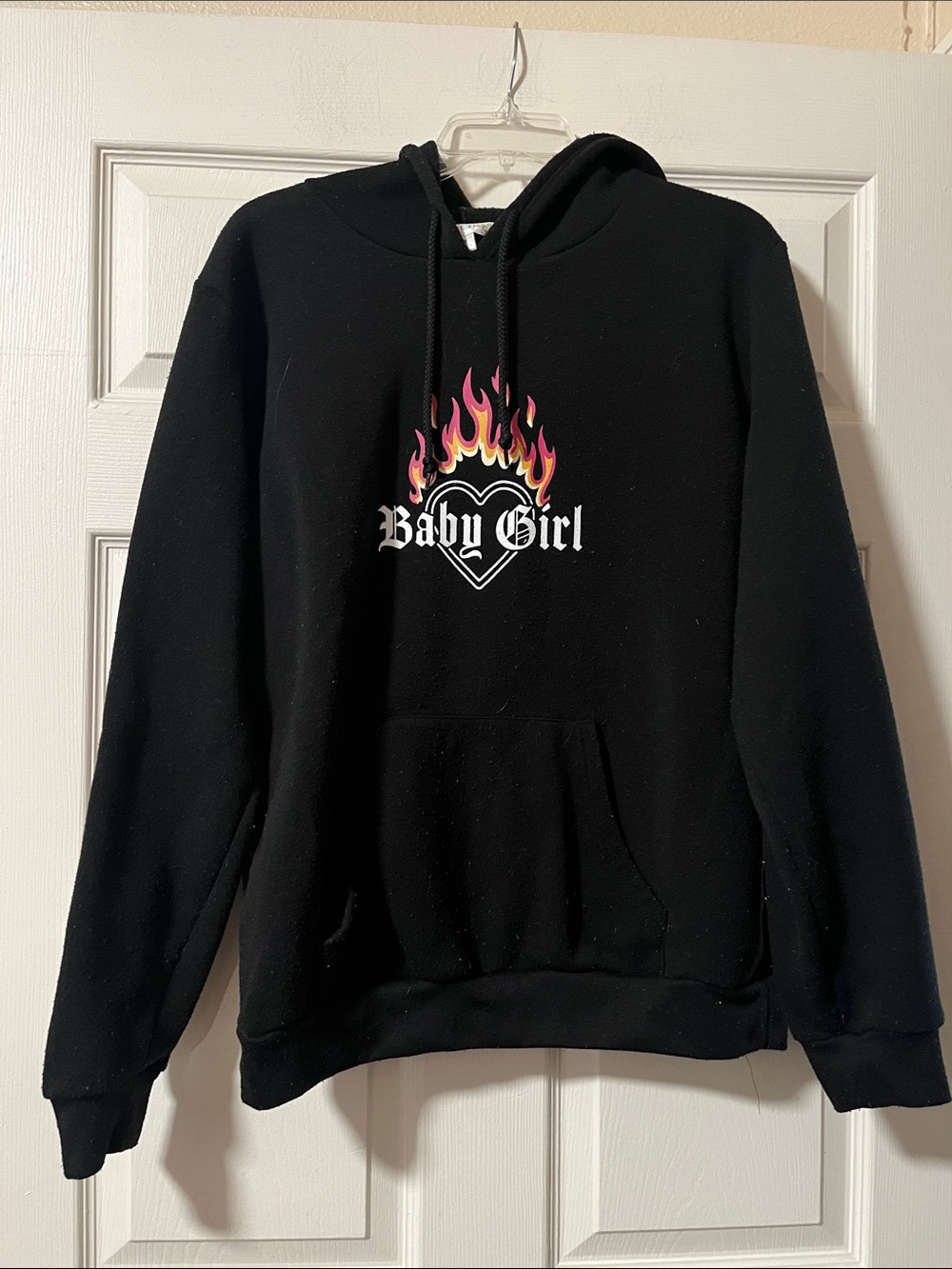 Black 'Baby Girl' Flame Graphic Pullover Hoodie Sweater